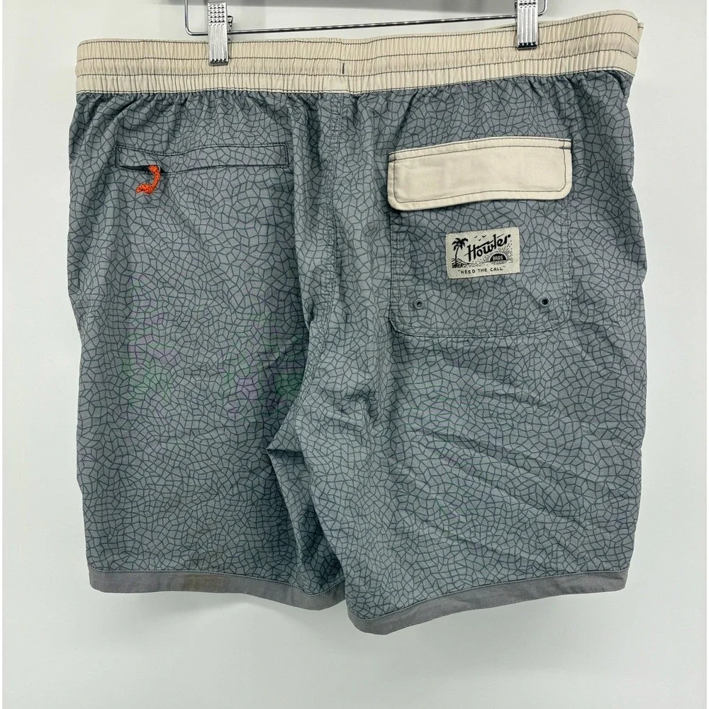 Howler Brothers Mens Grey Geometric Board Shorts Swim Trunks Size 38 Drawstring